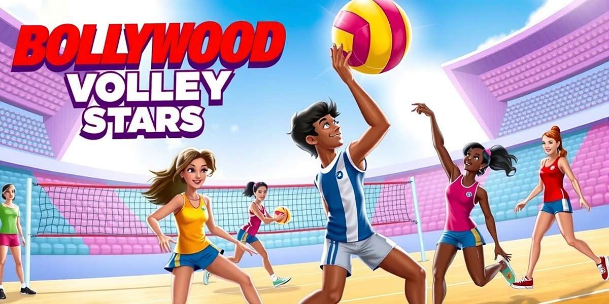 Bollywood Volley Stars Official Cover Bollywood Volley Stars game cover showing Indian film celebrities playing volleyball in a colorful stadium