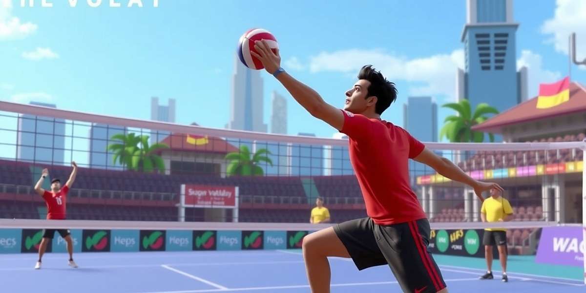 Bollywood Volley Stars Gameplay Screenshot Bollywood Volley Stars gameplay showing a celebrity character performing a powerful spike during a match